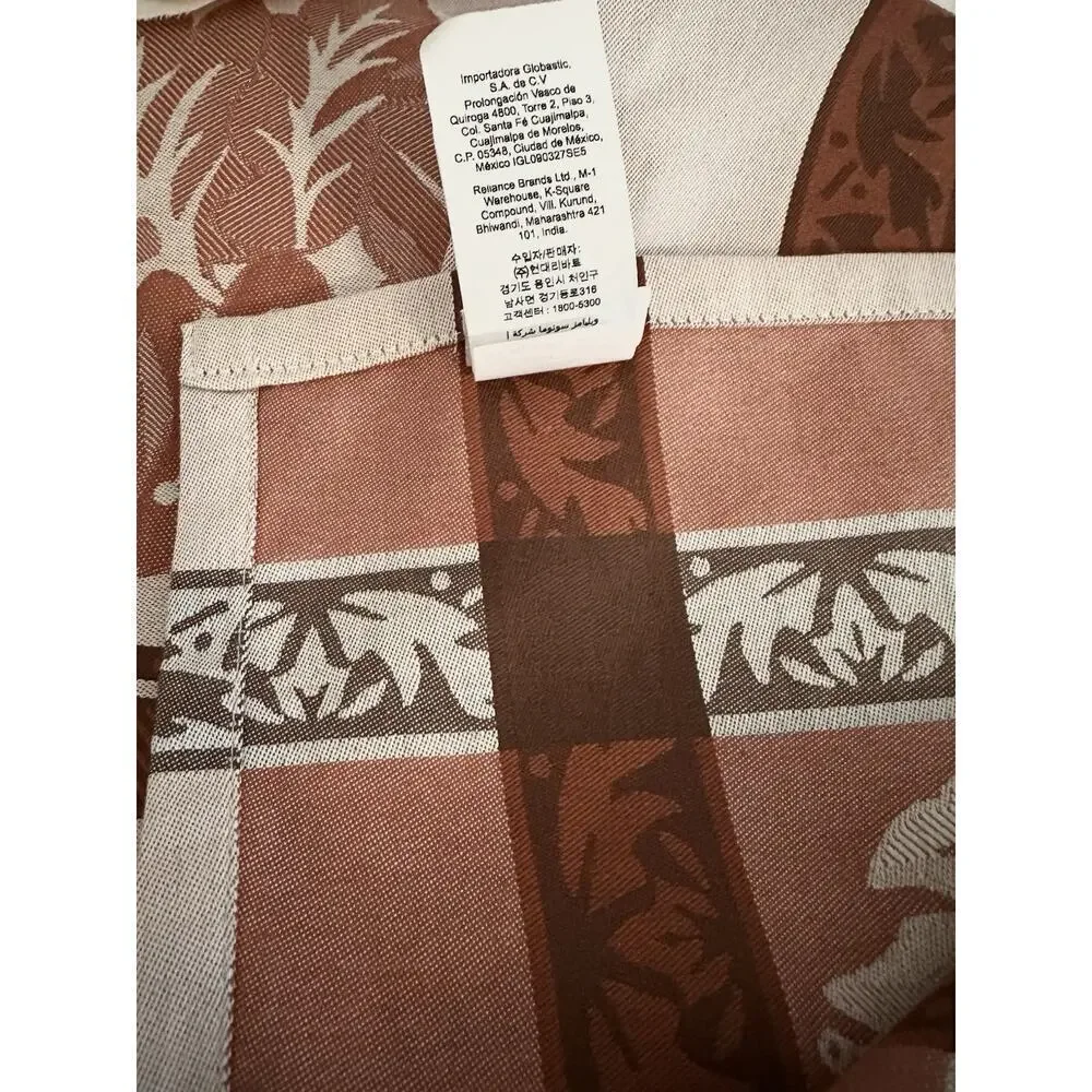 Williams-Sonoma Tablecloth Foliage Jacquard Beige Brown Copper 70”x 128” NWOT